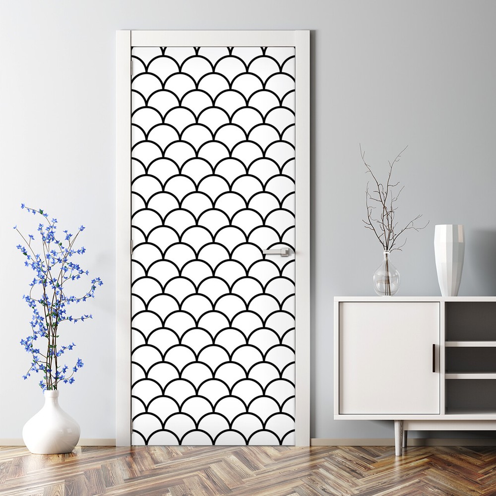 Scallop Black and White Pattern Simple Pattern Minimalistic Pattern Door Decal