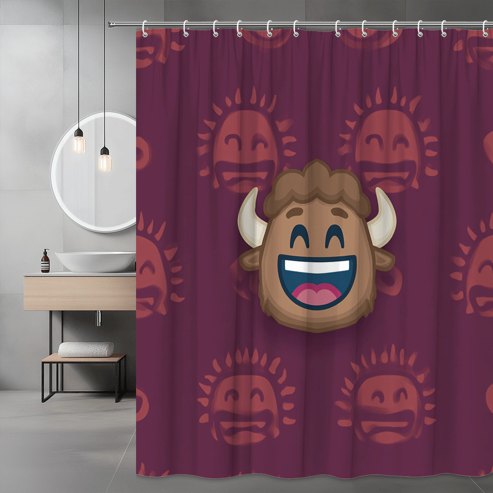 Funny Buffalo Face Print Shower Curtain, Purple Cartoon Pattern