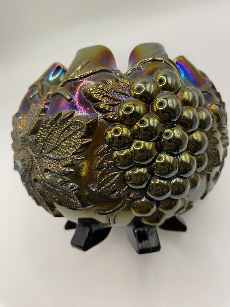 FENTON PINK IRIDESCENT CARNIVAL CABBAGE ROSE GLASS SLIPPER/SHOE FIGURINE