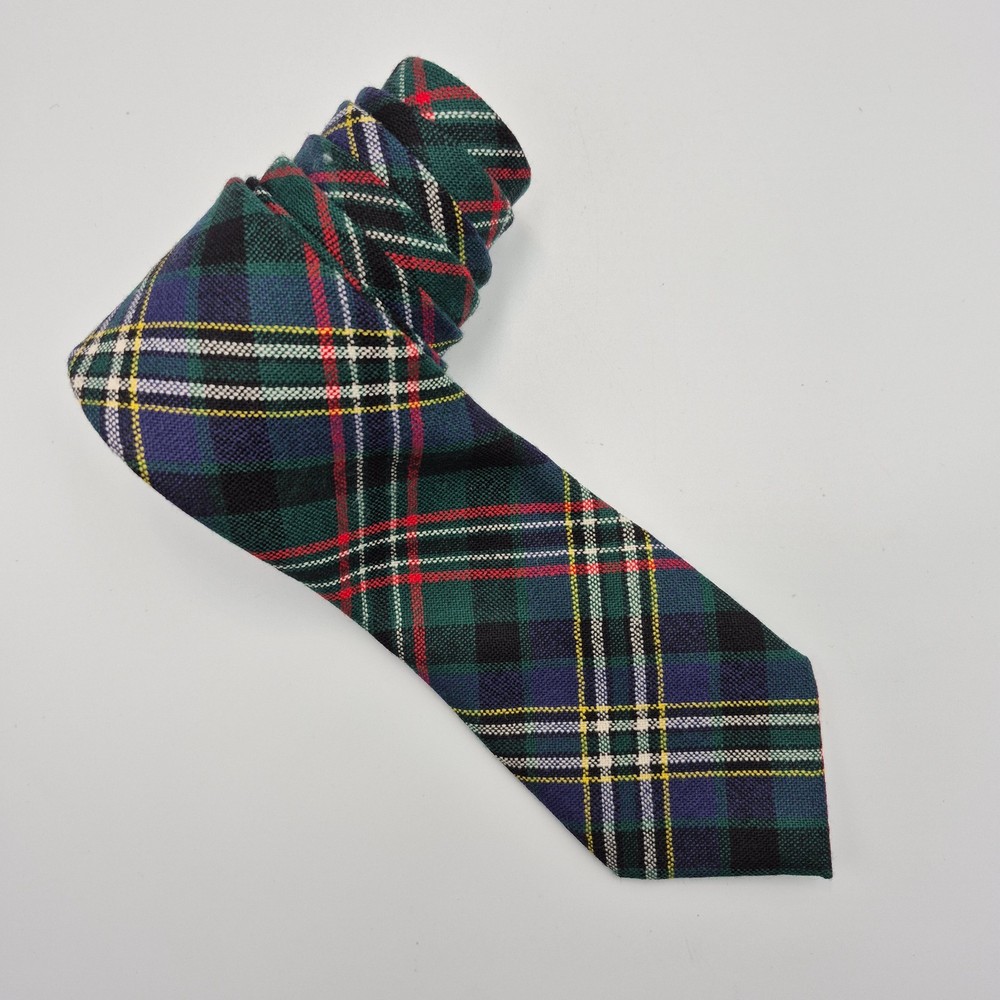 Ingles Buchan Tie Mens Wool Plaid Tartan Blue Green Scottish Made 54.5 in.