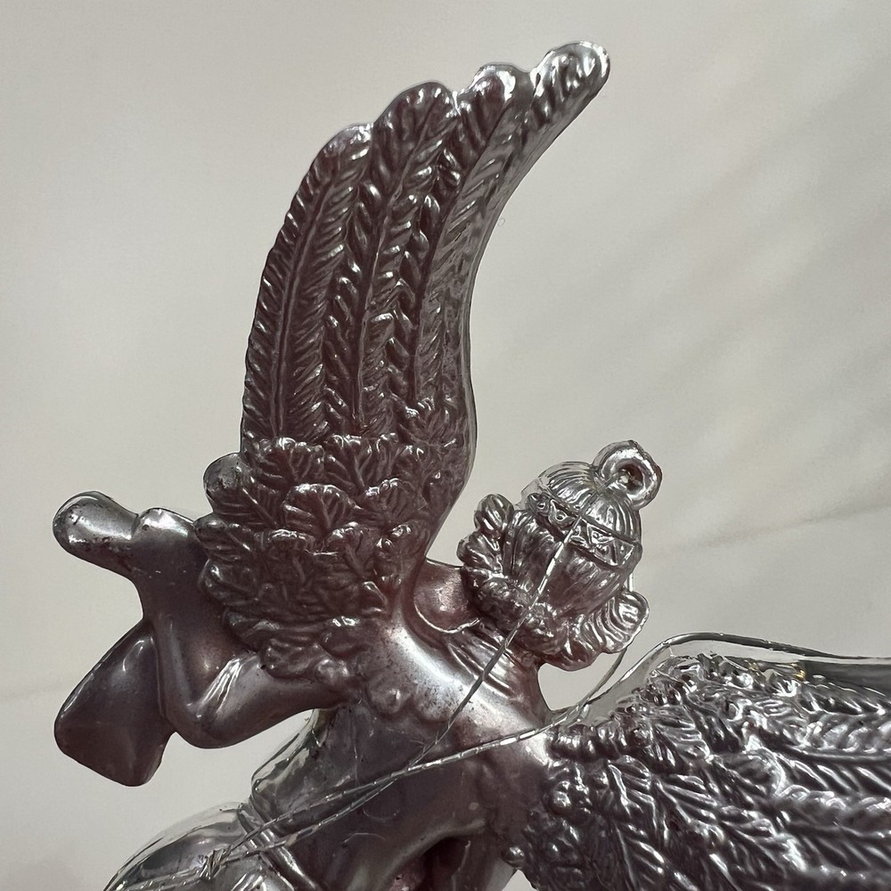 Vintage silver tone Lustrous Ornament Angel playing violin plastic Christmas
