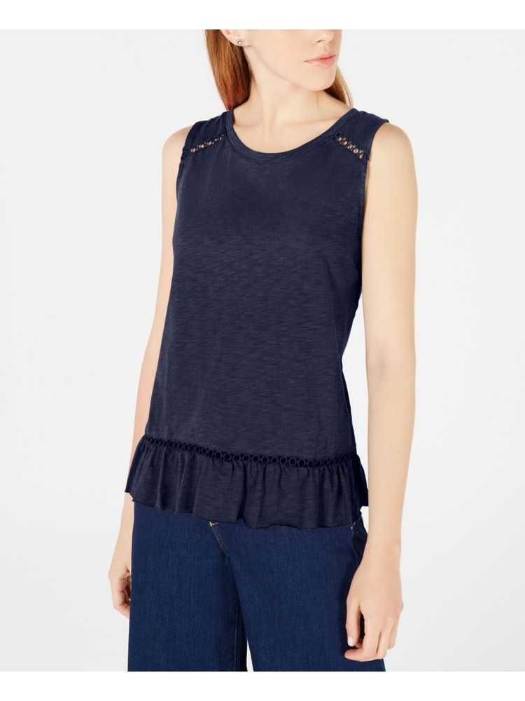 MAISON JULES Womens Navy Sleeveless Jewel Neck Top Size: S