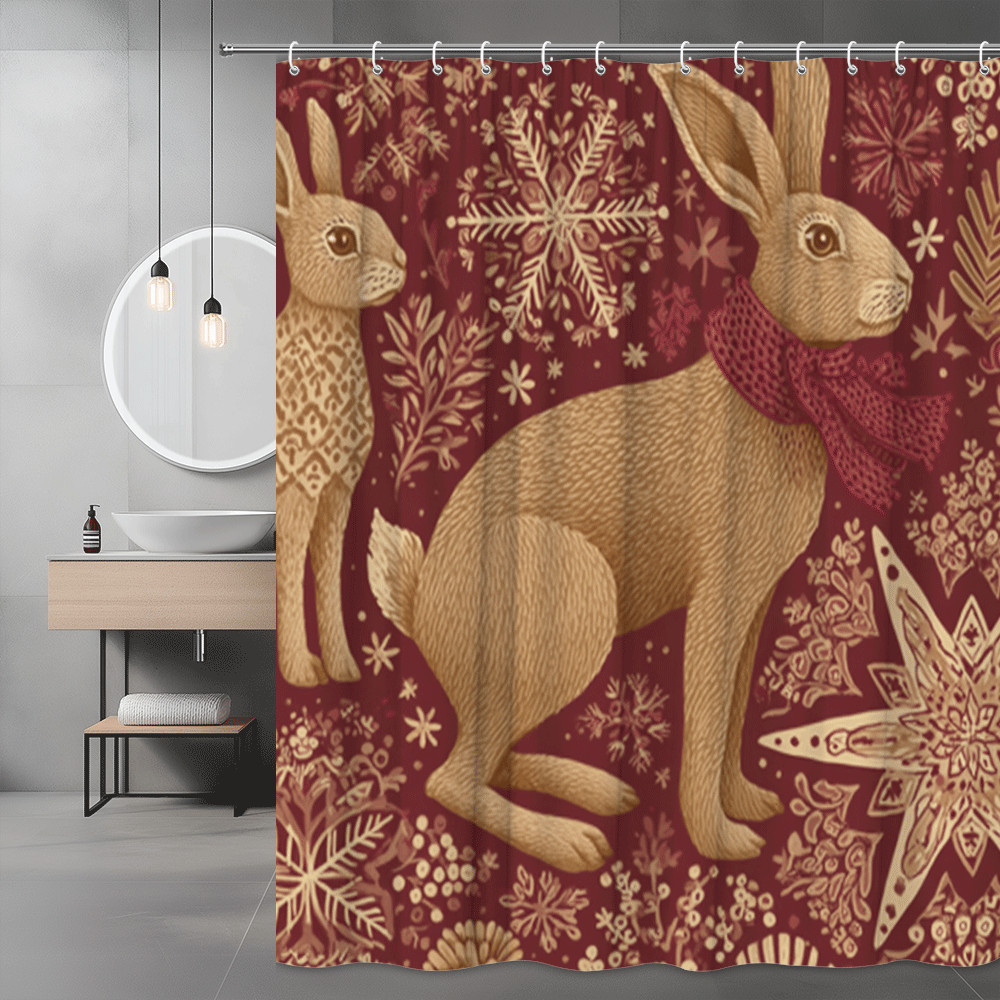 Winter Rabbits and Snowflakes Shower Curtain