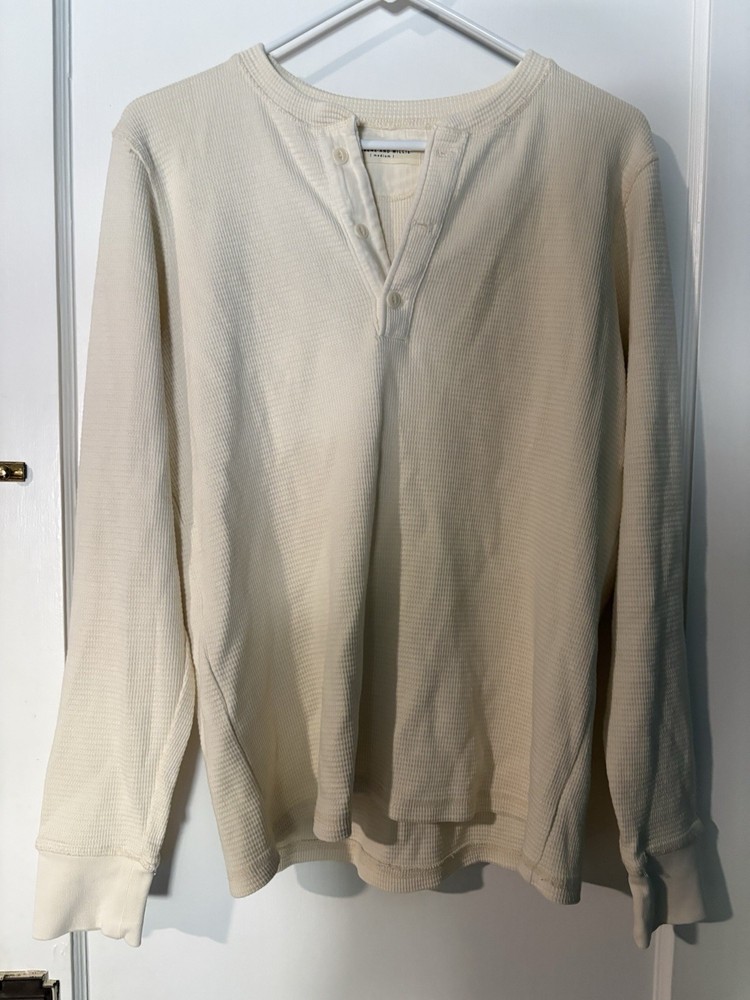 Imogene + Willie Mens M Cream Waffle Thermal Henley Long Sleeve Cotton