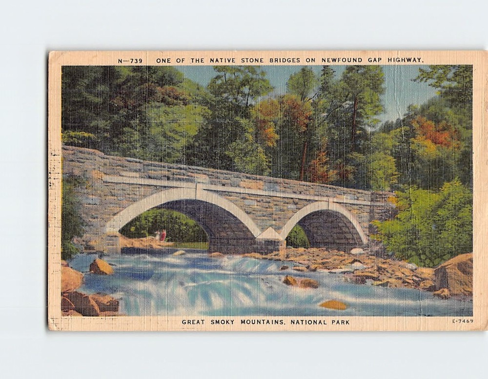 Postcard Native Stone Bridge Newfound Gap Highway Great Smoky Mountains Park
