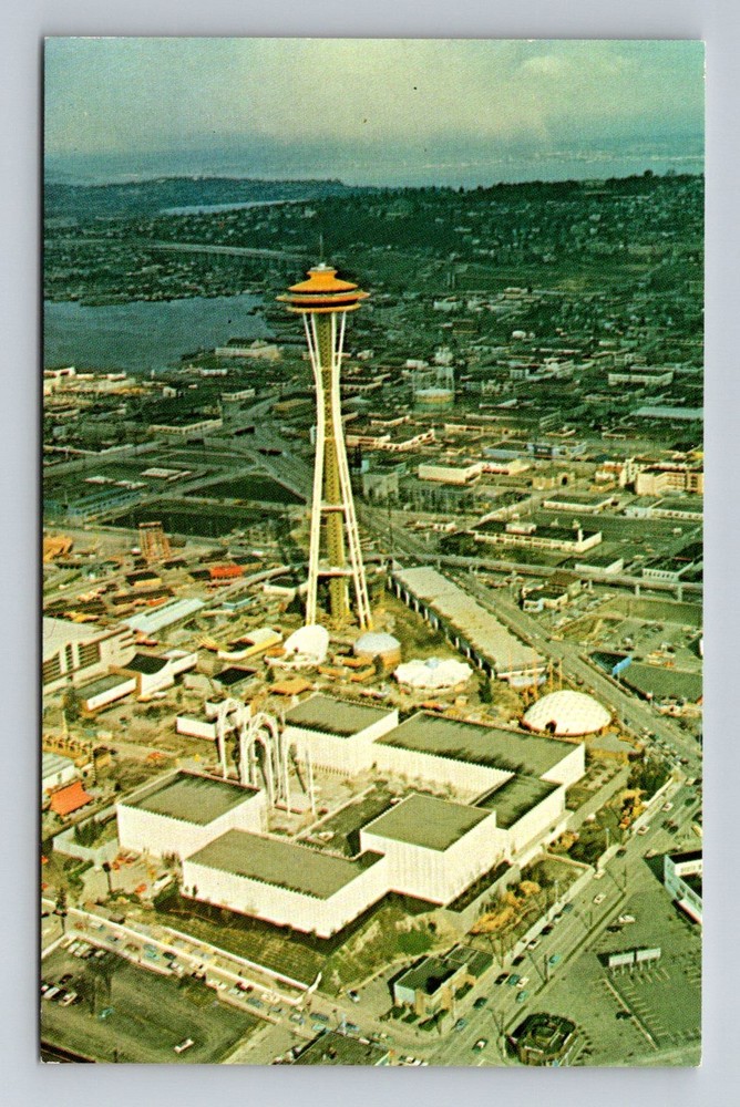 Seattle WA-Washington Space Needle Aerial View Science Pavilion Vintage Postcard