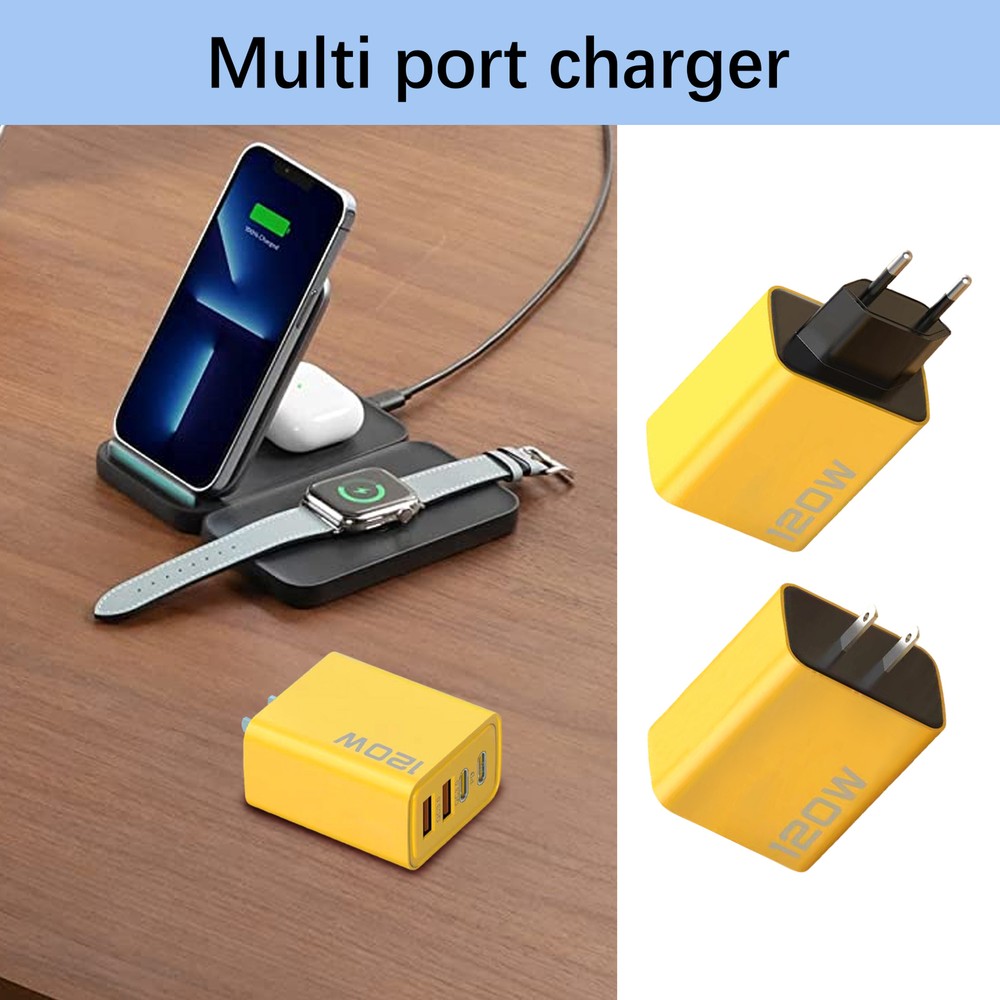 120W Dual USB-C PD Fast Wall Charger with Multiport Adapter