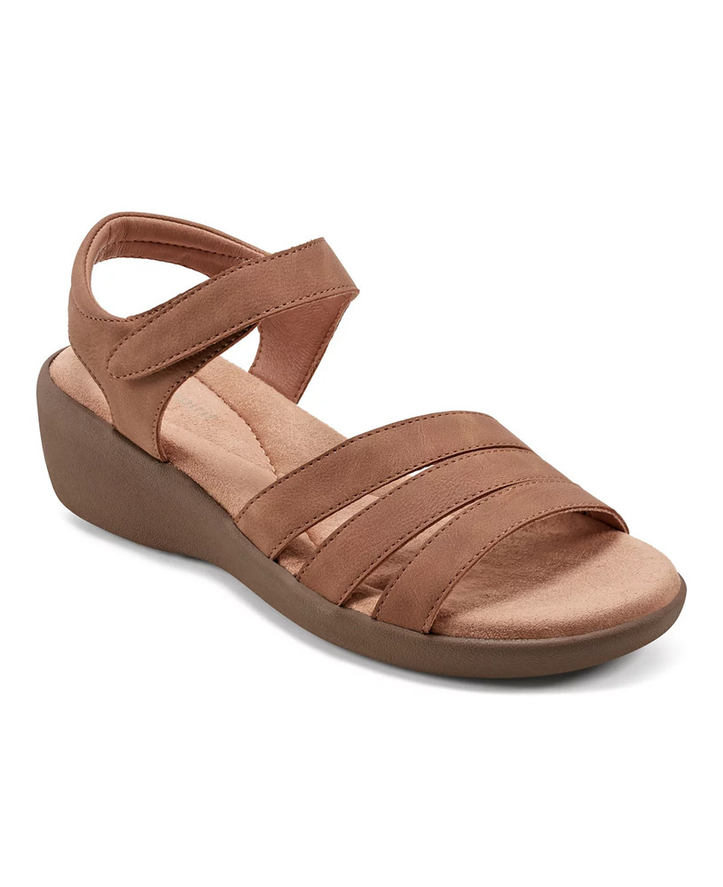 Easy Spirit Women's Kenton Strappy Low Wedge Sandals -medium brown 7.5M