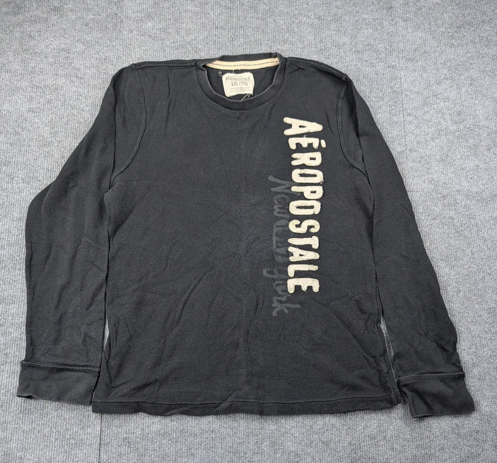 Aeropostale Thermal Shirt Men XXL Vintage Y2K Spellout Layer Black Skater Grung
