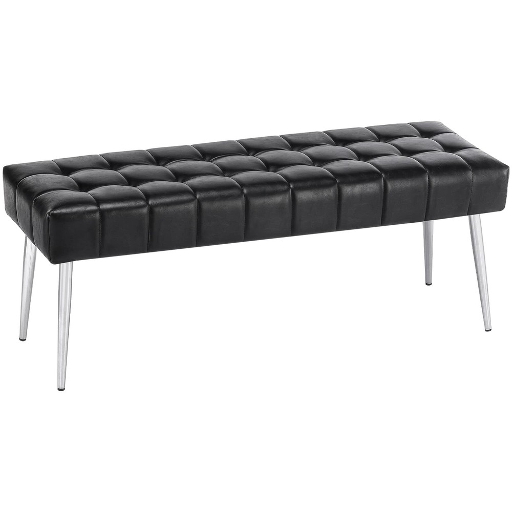 APICIZON End of Bed Bench, Black Indoor Entryway Bench with Metal Legs, Moder...
