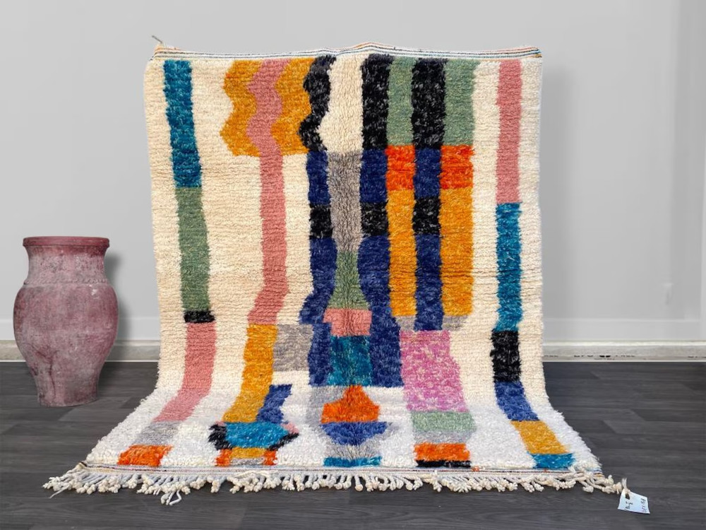 Design Moroccan Berber Beni Ourain Wool Rug Color Multicolor Area Carpet Rug