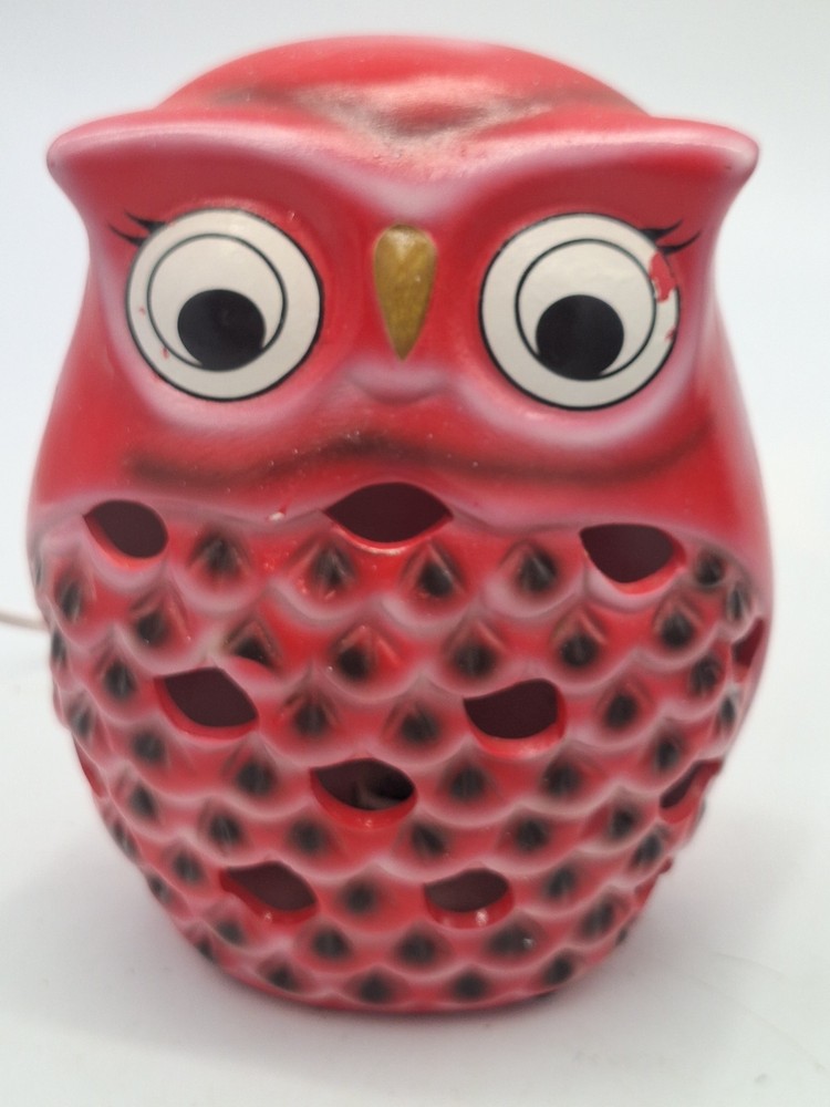 Vintage Red Owl Accent Table Lamp Ceramic 8.5
