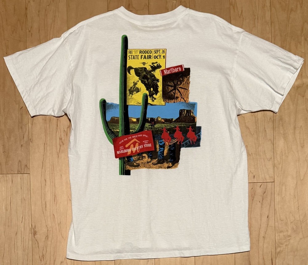 VTG Marlboro Country Store Pocket T-Shirt White Cowboy Western Made in USA XL