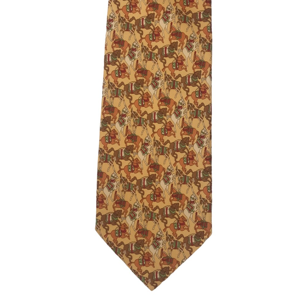 Salvatore Ferragamo Italy Yellow Silk Horse Equestrian Necktie Neck Tie Men's