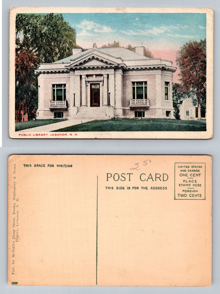 Lebanon, NH-New Hampshire, Public Library Bldg Classical Facade Vintage Postcard