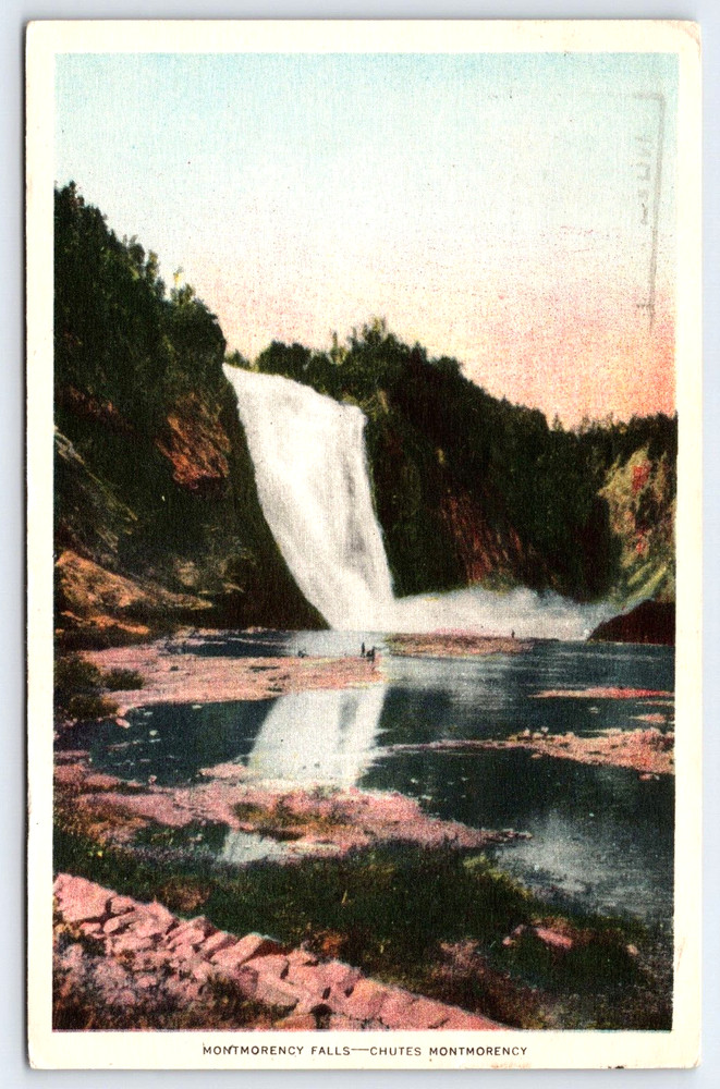 Vintage Old Antique Postcard Montmorency Falls Park Waterfall Quebec Canada 1937