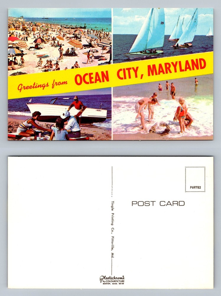 Ocean City, MD-Maryland, Greetings Beach Scene Souvenir PC Vintage Postcard