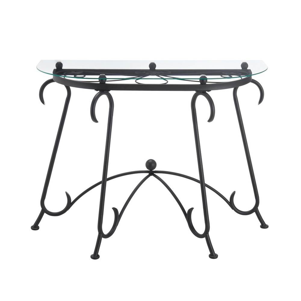 Iron & Tempered Glass Half-Moon Entryway Console Table Coffee Table Hallway W38