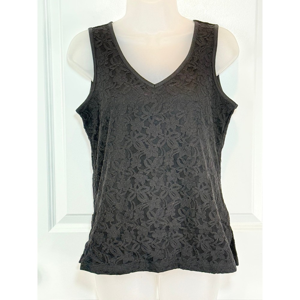 Dana Buchman Black Lace V Neck Sleeveless Tank Top Womens Small S Layering