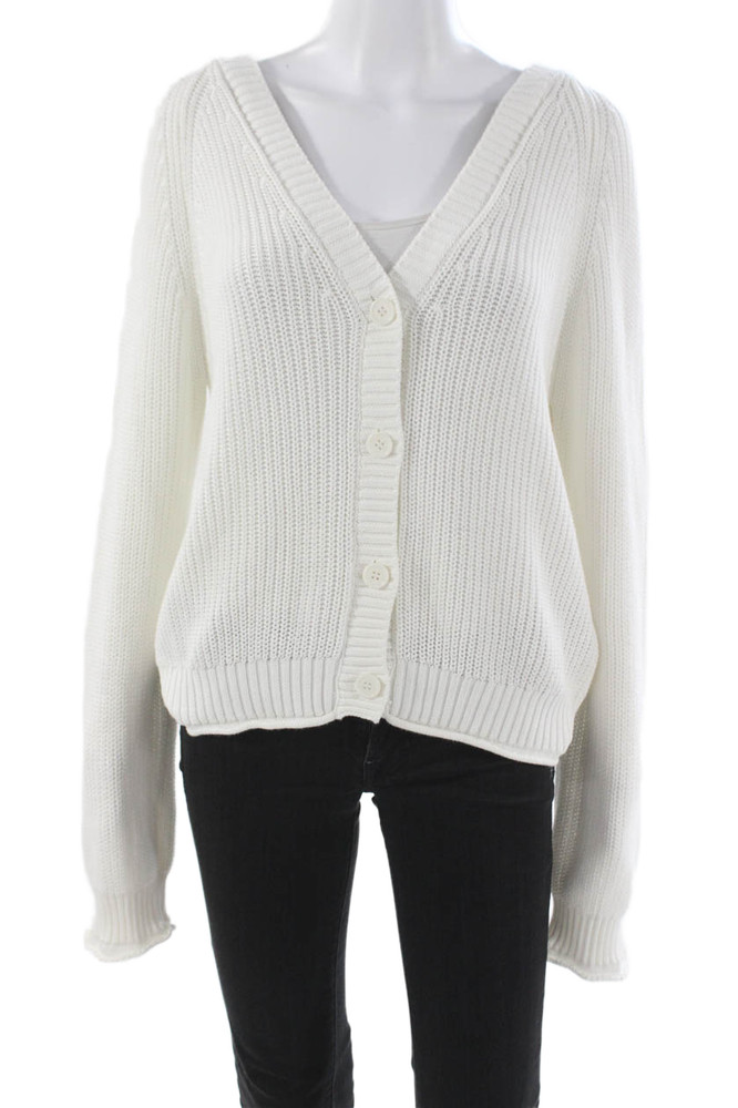 One Grey Day Womens V-Neck Cotton Blend Cardigan White Long Sleeve Size LFree Shipping in US $100+ Orders | $6.95 Orders Below