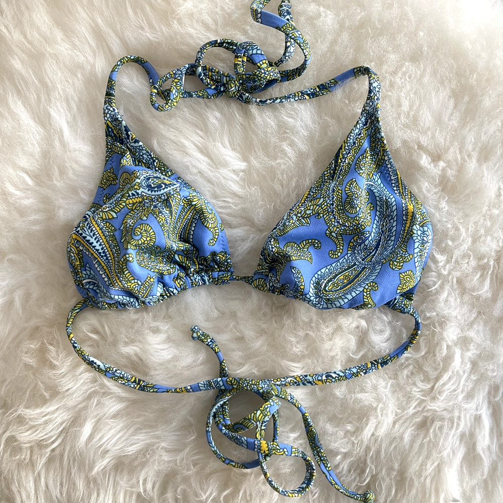 J. Crew Paisley Triangle String Bikini Top Blue/Yellow Size L