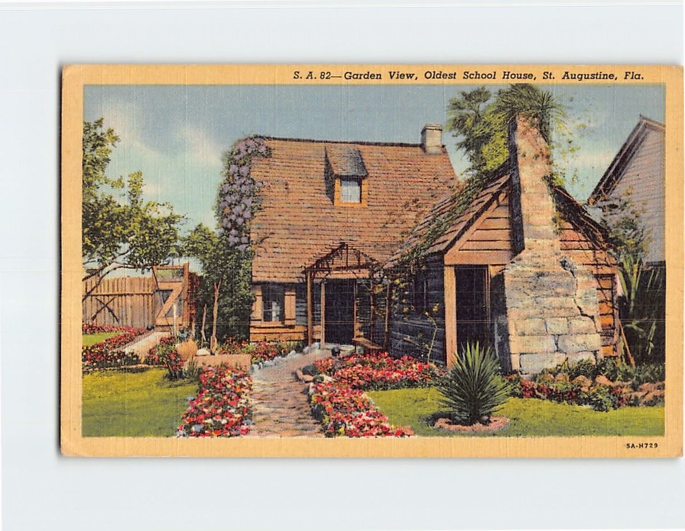 Postcard Garden View Oldest School House St. Augustine Florida USA