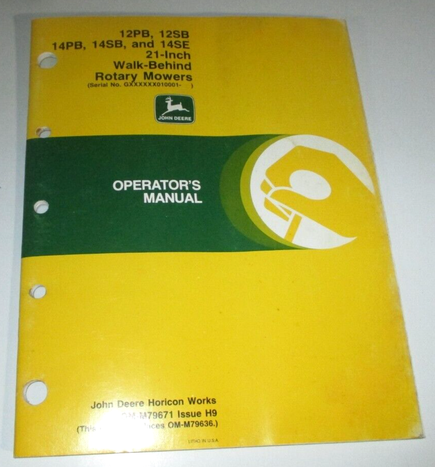 John Deere 12PB 12SB 14PB 14SB 14SE Walk Behind Rotary Mower Operators Manual 21