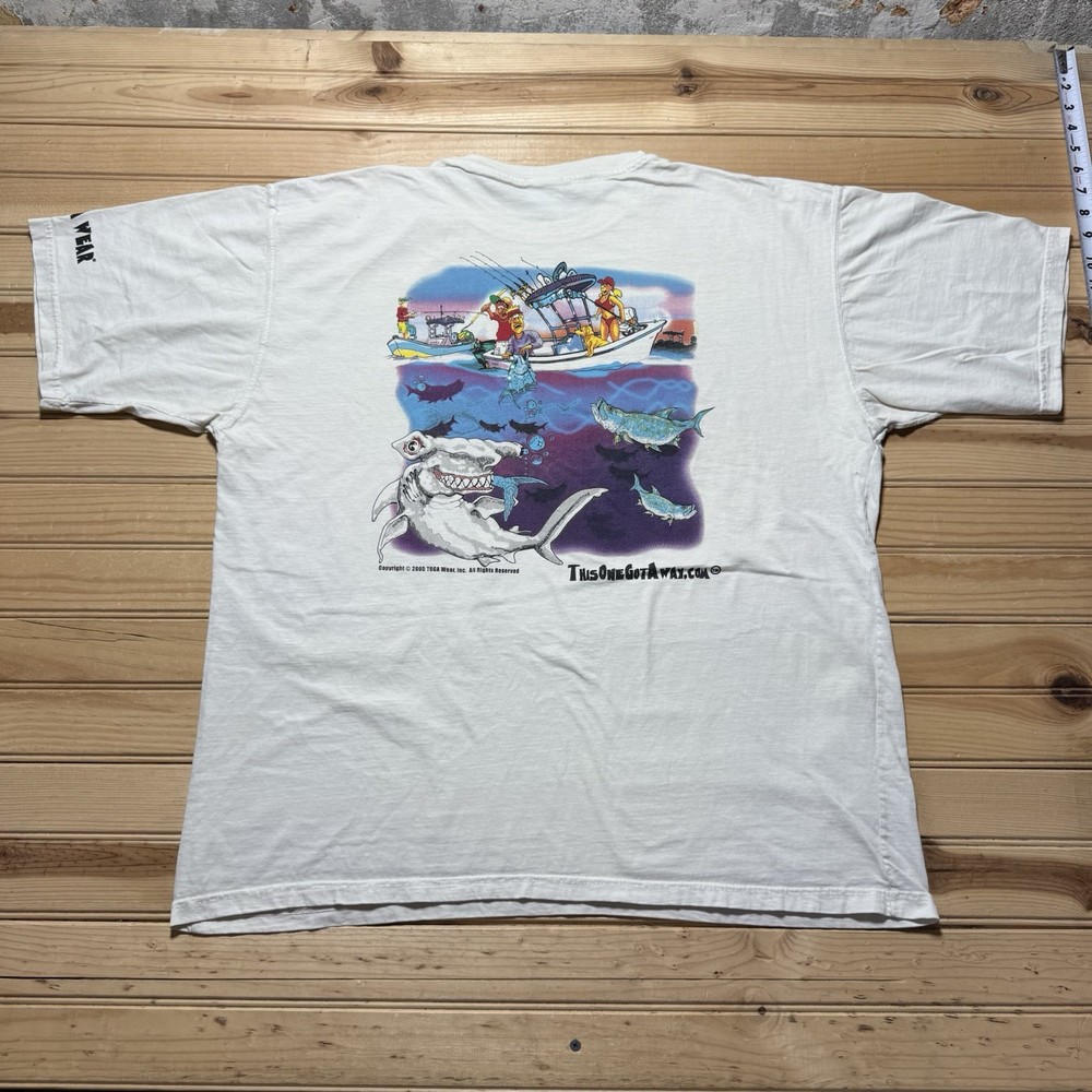 Vintage 2005 Toga Wear Funny Deep Sea Fishing Killer Sharks Cartoon Art Shirt XL