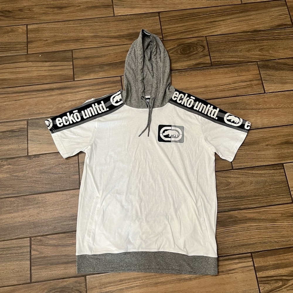 Ecko Unltd Short Sleeve Hoodie T-Shirt White Gray Men’s L