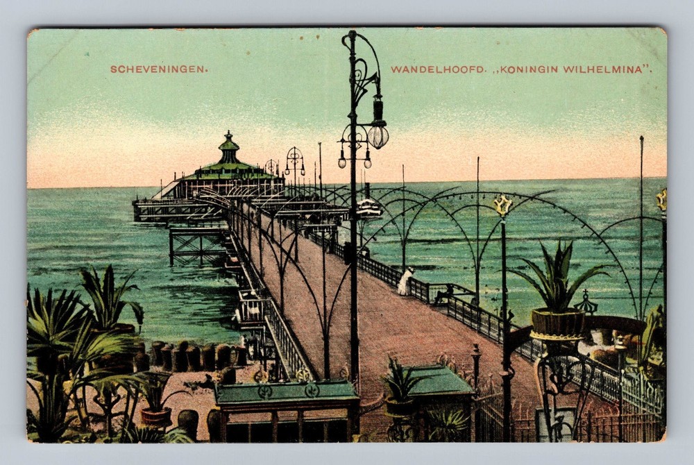 Netherlands- Scheveningen Queen Wilhelmina Pier Postal Old PC Vintage Postcard