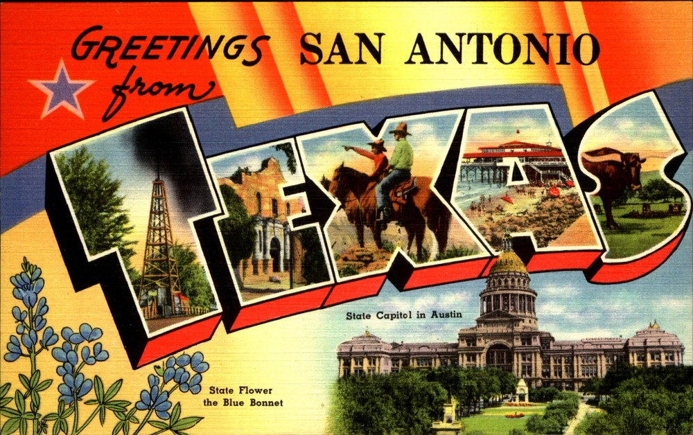 Greetings from SAN ANTONIO Texas TX ~ Large Letter Linen postcard 1940s