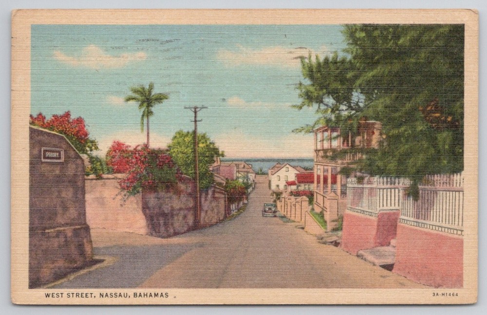 West Street Nassau Bahamas 1953 Linen Postcard Tropical Ocean View