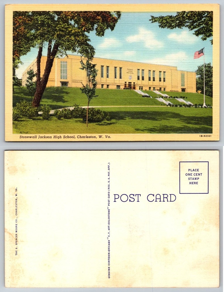 Stonewall Jackson High School Charleston WV Curteich-Chicago Colortone Postcard