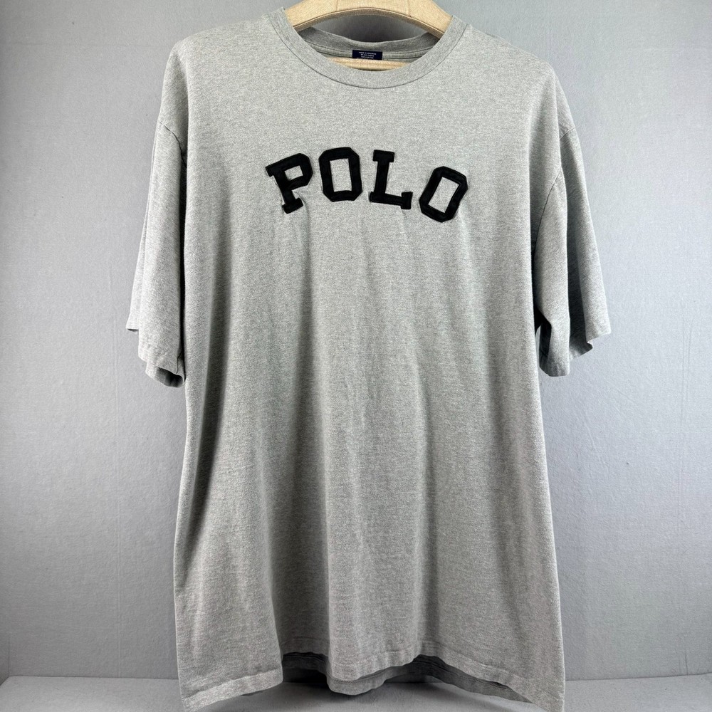 Polo Sport Ralph Lauren Mens XLT Gray Arched Logo T-Shirt Cotton Tee 90s Vintage