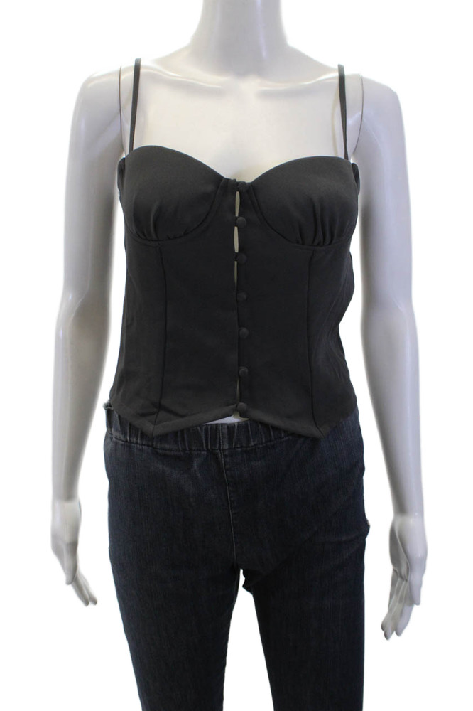 Princess Polly Womens Spaghetti Strap Button Down Tank Top Grey Size 6Free Shipping in US $100+ Orders | $6.95 Orders Below