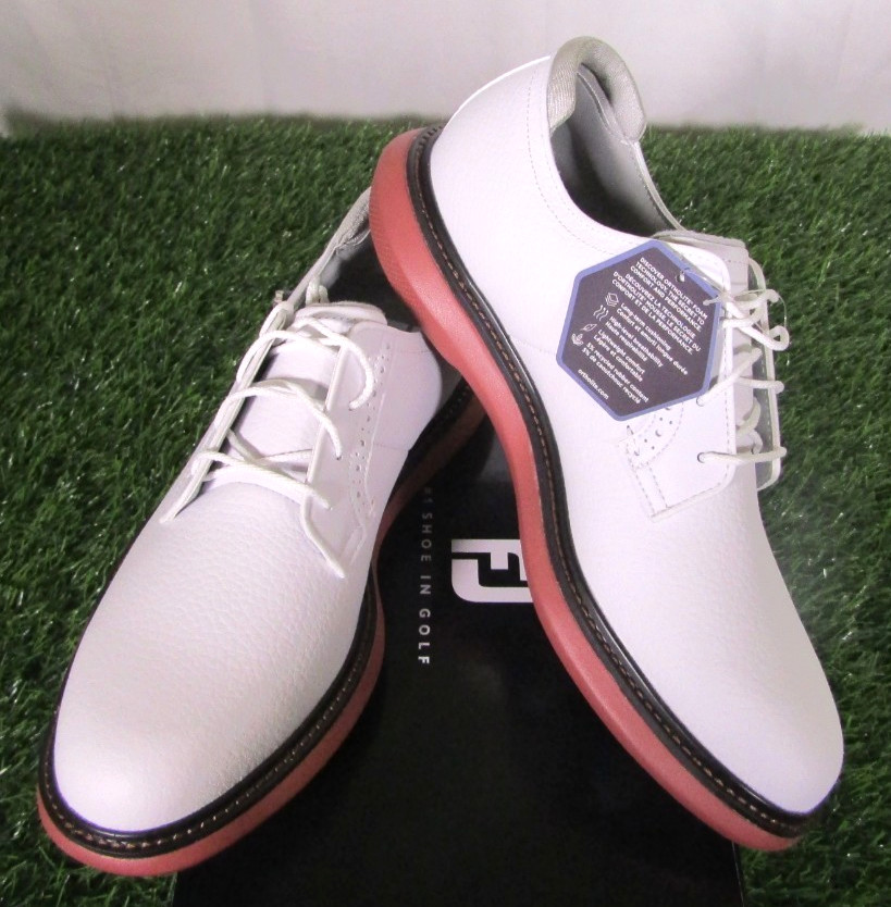 NIB FootJoy Traditions Blucher Men's Golf Shoes, White/Brick, 57946