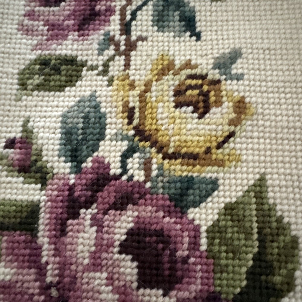 Needlepoint Finished Unframed Roses Pink Yellow Green 12X8 Crafting