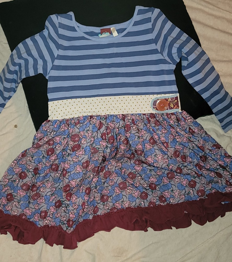 Matilda Jane Size 4 Character Counts Striped and Floral Long Sleeve Dress
