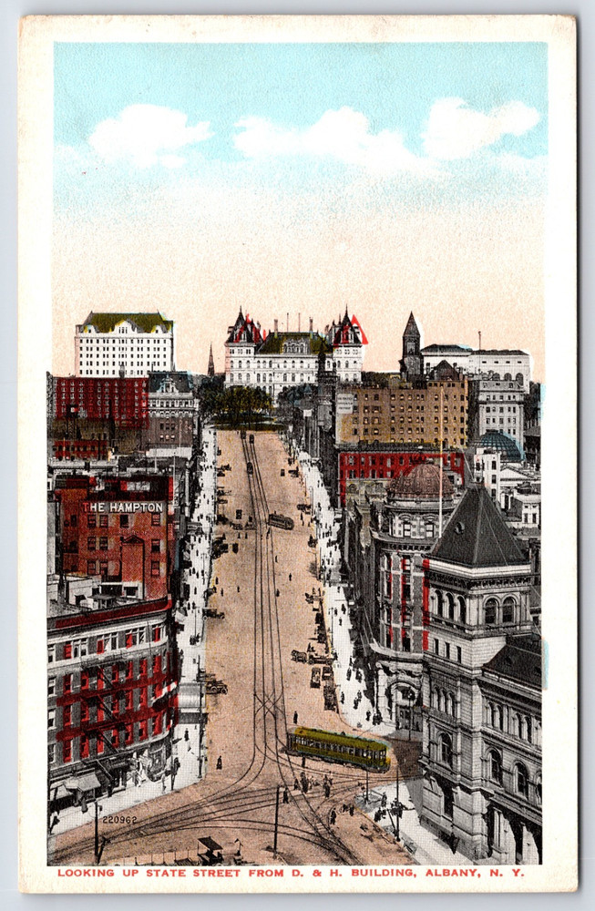 Albany New York Ny State Street View Buildings Cars People Vintage Postcard