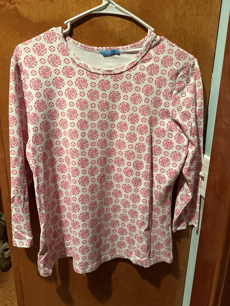 J. McLaughlin Pink White Catalina Cloth Stretchy 3/4 Sleeve Top Women's Medium