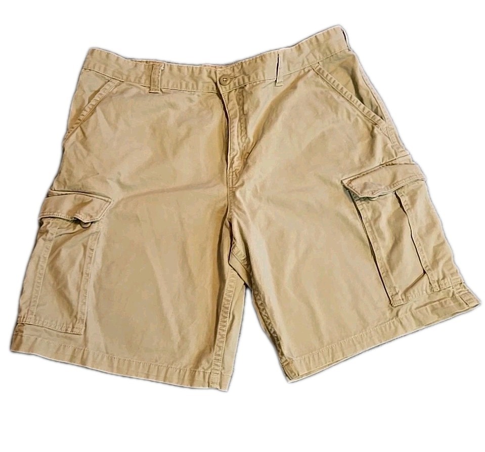 Faded Glory Shorts Men's Cargo Size 40 Khaki Beige 100% Cotton Classic Relaxed