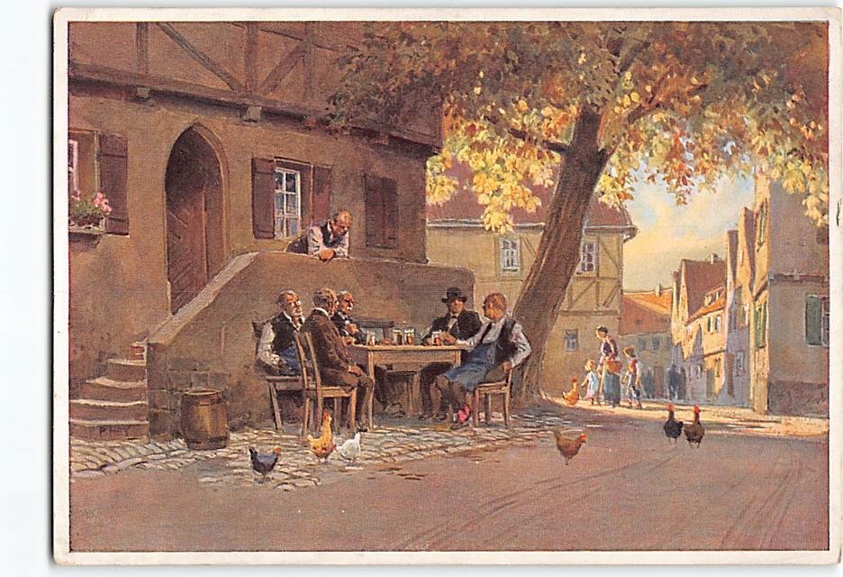 Postcard Village Scene Painting by Paul Hey