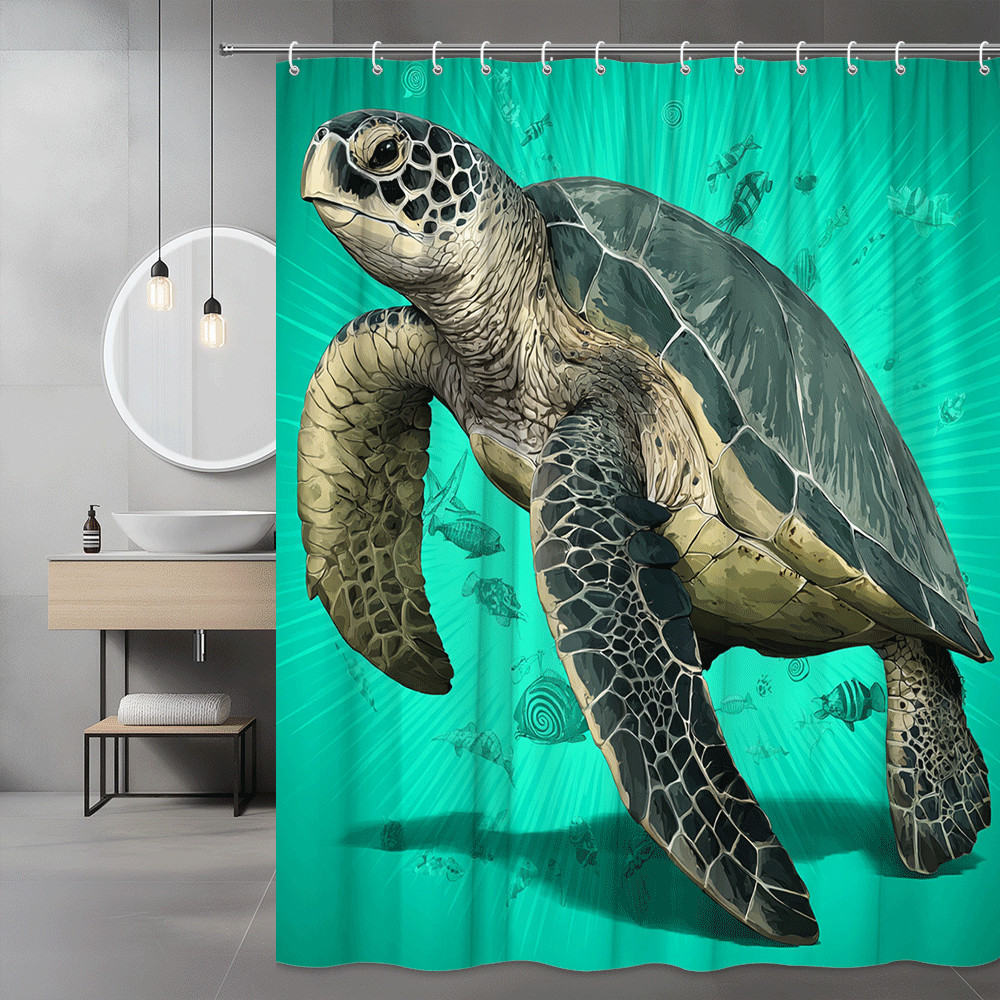 Sea Turtle Shower Curtain Teal Ocean Animal Print