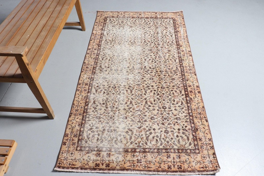 Turkish Vintage Rug, 3,4x6,6 ft Accent Rug, Brown Beige Animal Print Wool Rug