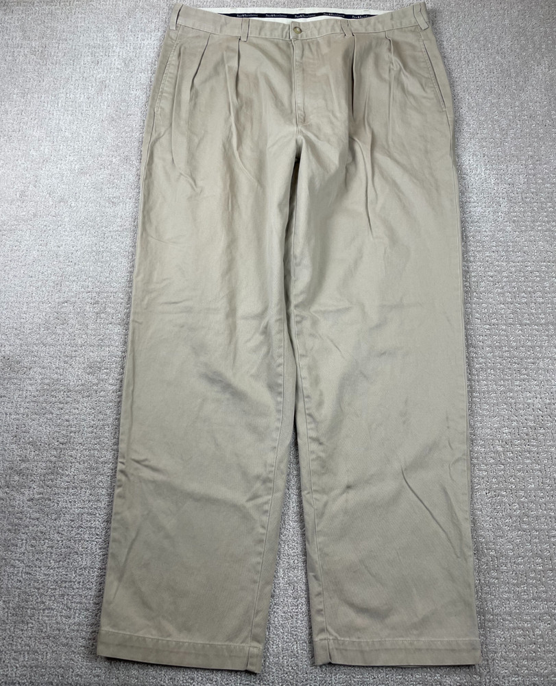 Vintage Polo Ralph Lauren Pants Fits 38x32 Beige Cotton Chino Pleated Baggy 90s