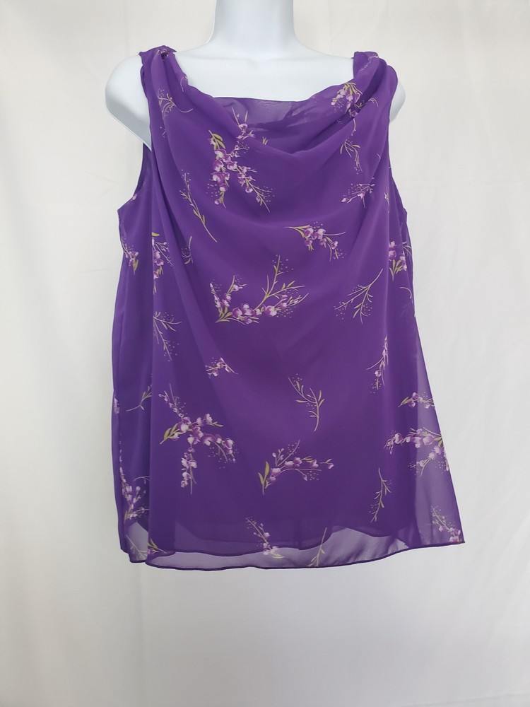 Apt. 9 Purple Floral Sleeveless Blouse Size Medium Chiffon Draped Neck Top NWT