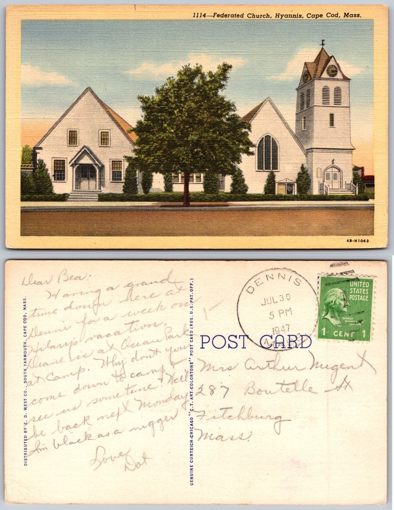 Federated Church Hyannis MA Postcard