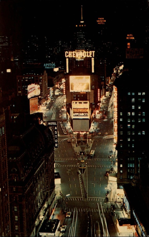 New York City NY Hotel Astor Times Square Chevrolet Admiral TV signs  postcard