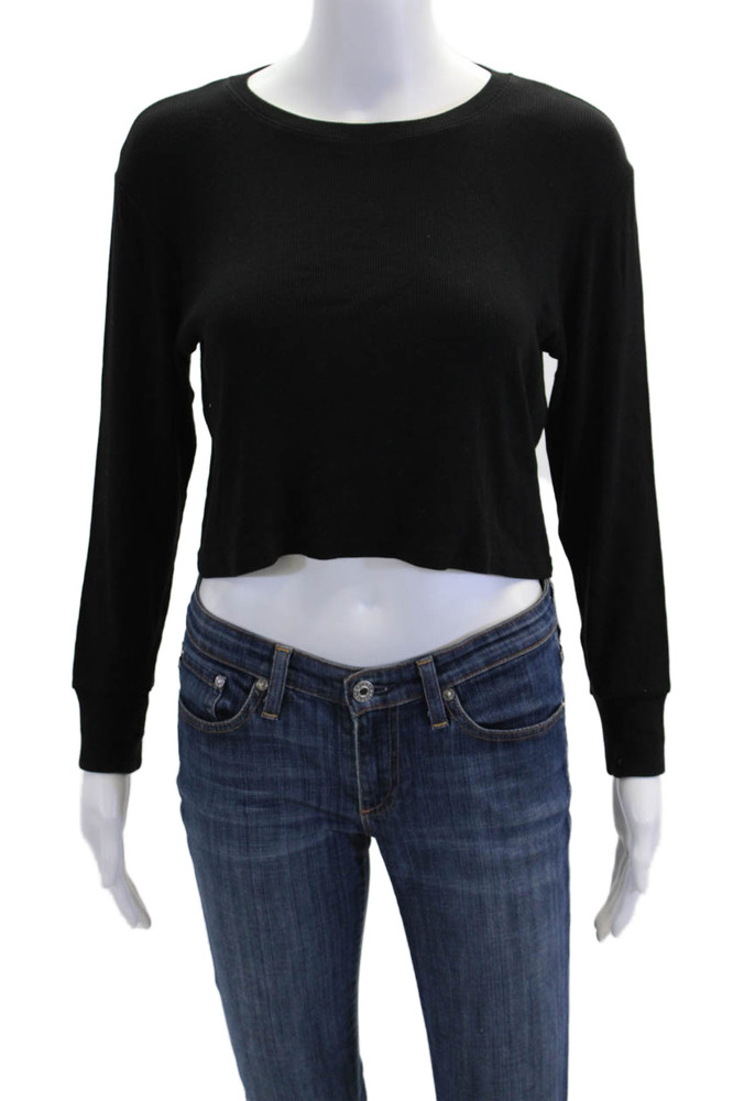 LNA Womens Ribbed Knit Crew Neck Long Sleeve Crop Top Black Size MFree Shipping in US $100+ Orders | $6.95 Orders Below