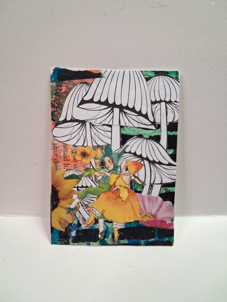 ACEO Original Collage Artist Card Fairies Mushrooms Fantasy OOAK Signed Sealed